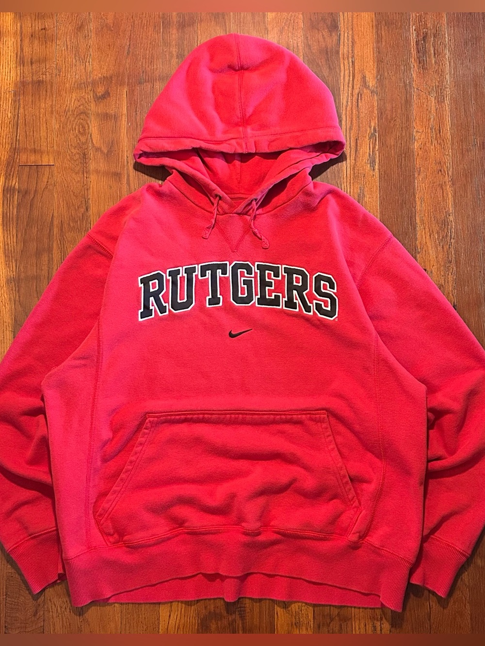 Vintage Y2K Rutgers University Nike Center Swoosh Red Black Hoodie Sweatshirt M